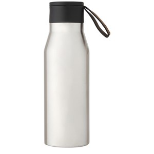 PF Concept 100668 - Ljungan 500 ml copper vacuum insulated stainless steel bottle with PU leather strap and lid Silver
